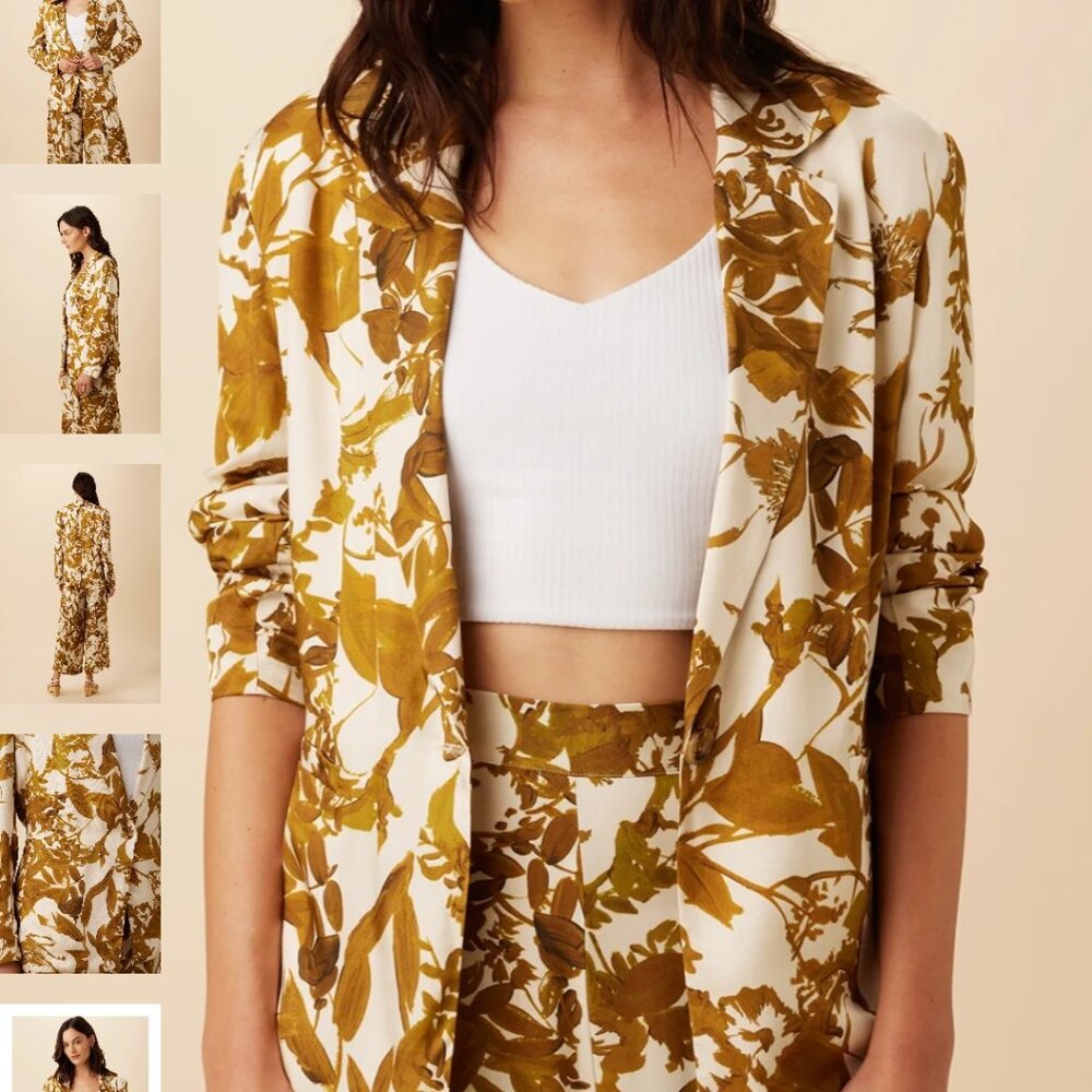 [Amour Vert] Floral Blazer in White and Brown